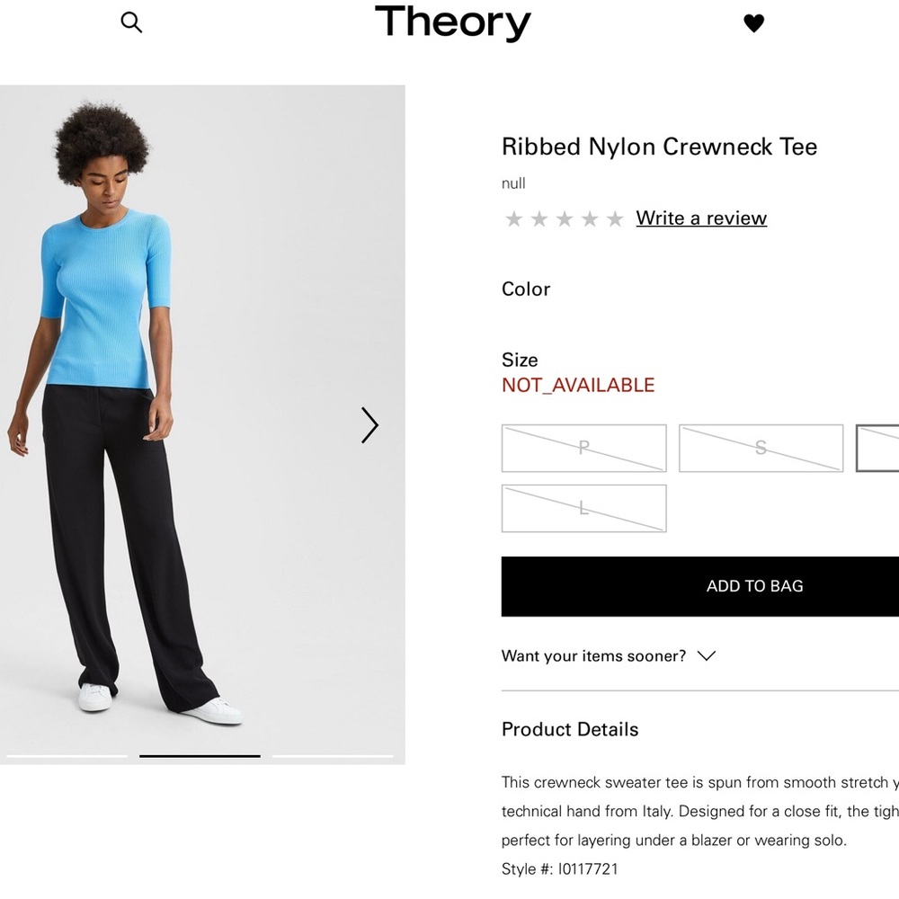 Theory Ribbed Nylon Crewneck Top in Light Blue